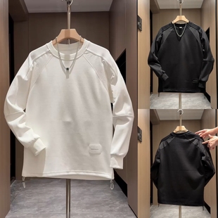 T恤打底衫 2025秋季 潮牌长袖 圆领套头卫衣男潮流百搭纯色净版 新款