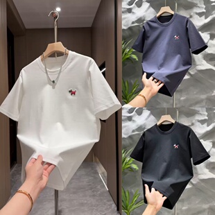 痞帅百搭打底衫 圆领套头半袖 T恤男2026春夏新款 潮牌小马刺绣短袖