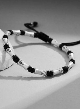 S999银竹节编织手链复古手绳节节高升编织原创设计手饰情侣佩戴银