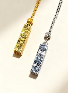 纯银S925四方来财印章项链女新中式国潮CNC碎冰冰吊坠纯银锁骨链