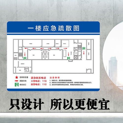 CD代画消防疏散图紧急逃生路线图平面图幼儿园酒店工厂消防路线图