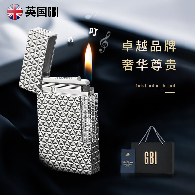 英国大船GBI正品朗声打火机充气高档黄铜送男友商务潮流侧滑点火