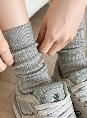 灰色袜子女夏季薄款纯棉纱线堆堆袜月子袜无骨长袜运动春秋中筒袜
