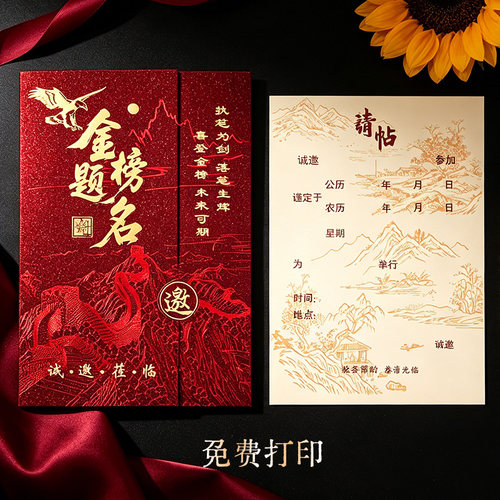 金榜题名请帖请柬谢师宴毕业喜帖