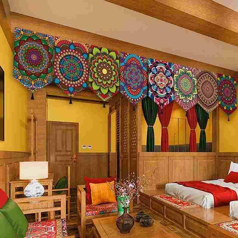 新疆包邮民宿民族风三角旗帘客栈门帘酒店门头装饰小短帘隔断帘魔