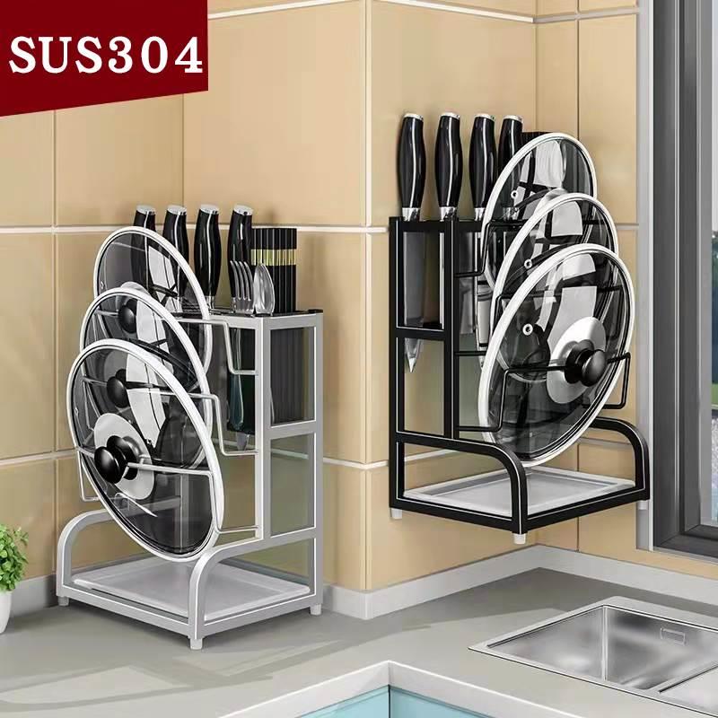 不锈钢厨房置物锅盖架台面粘板菜板收纳架筷笼一体刀架免打孔