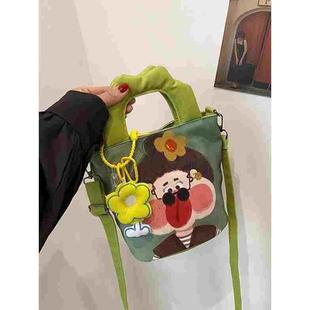 原创插画大容量水桶包女2024新款潮时尚手提包丑萌搞怪帆布斜挎包