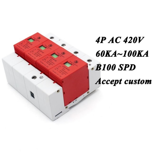 B100-4P 60KA~100KA ~420V AC 3P+N SPD House Surge Protector P