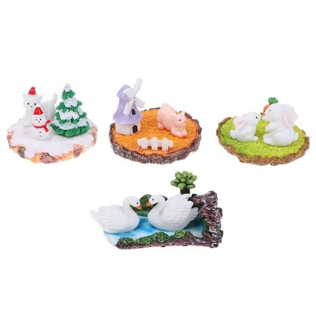 3pcs/set micro rabbit swan christmas figurine miiaature
