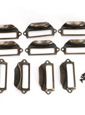 10xAntique Brass Label Pull Frame Handle File Name Card Hold