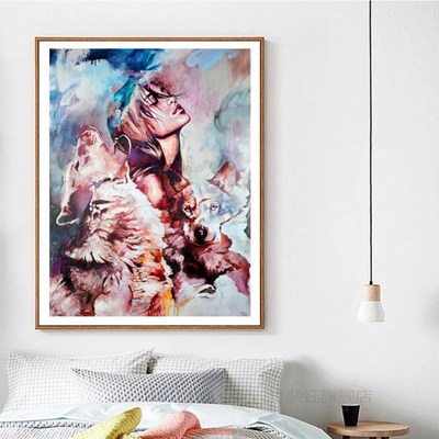 Paint By Number Canvas Painting Kits Wolf Girl Handpainted G