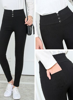Women's black Pants Pencil Trousers 2018 Spring Fall Button