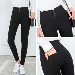Women's black Pants Pencil Trousers 2018 Spring Fall Button