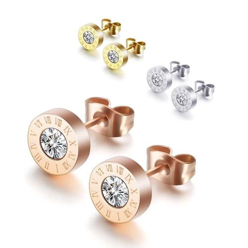 roman numerals single diamond earrings zircon rose gold men