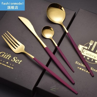 Stainless Steel Dinnerware Set Black Gold Cutlery Spoon Fork