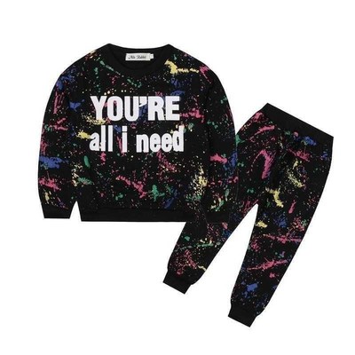 sprin and autumn lon sleeve irls print two-piece set