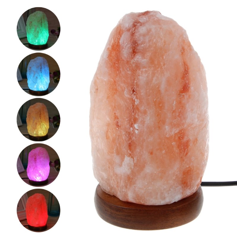 Hand Carved USB Wooden Base Himalayan Rock Salt Lamp Air Pur