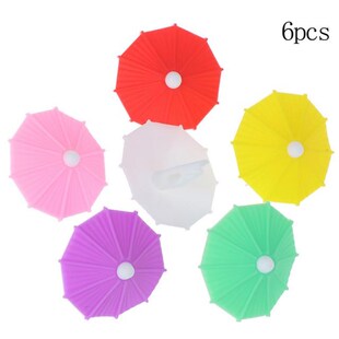 6pcs Silicone Party Umbrella Wine Glass Marker Charms Drinki
