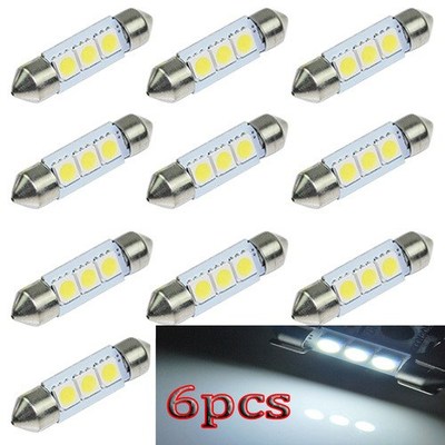 6X 36mm 3 SMD 5050 LED Pure White Car Festoon Map Interior D