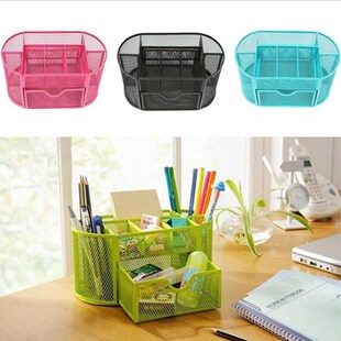Multifuction 9 Cells Storage Basket Metal Black Mesh Desktop