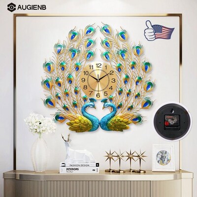 Large 60x60cm 3D Diamond Crystal Quartz Peacock Wall Clocks