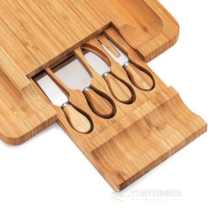 Bamboo Cheese Board Wooden Cutting board with Handle Knives