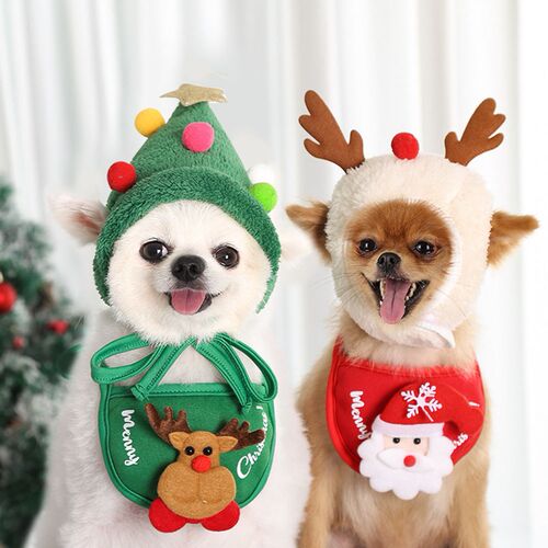 Dog Christmas Bandana Santa Hat Dog Scarf Triangle Bibs Kerc