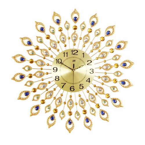 70x70cm Large 3D Gold Diamond Peacock Wall Clock Metal Watch