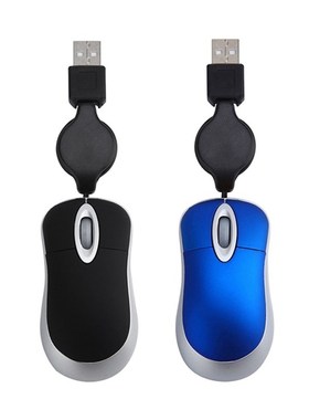 2PCS Mini USB Wired Mouse Retractable Cable Tiny Small Mouse