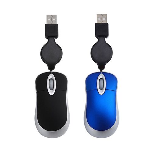 2PCS Mini USB Wired Mouse Retractable Cable Tiny Small Mouse
