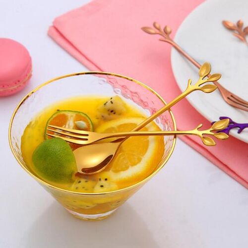 Branch Leaves Spoon And Fork Stainless Steel Coffee Dessert