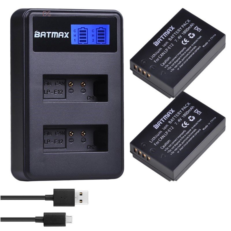 4Pcs 1800mAh LP-E12 LP E12 LPE12 Li-ion Battery + LCD SB Dua