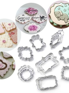 4Pcs Plaque Cutter Cookies Frame DIY Cake Oval Square Rectan