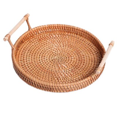 3 Sizes Rattan Handwoven Round High Wall Severing Tray Food