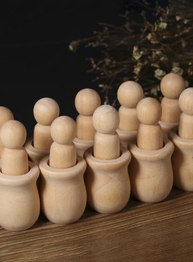10Pcs People Nesting Set Wooden Peg Dolls Unfinished Crafts
