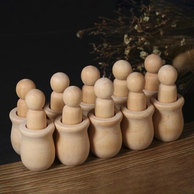 10Pcs People Nesting Set Wooden Peg Dolls Unfinished Crafts