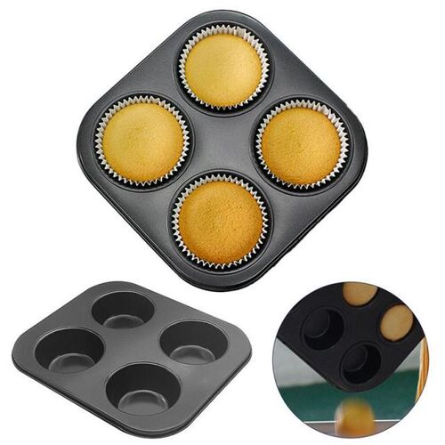4 Cavity DIY Muffin Cupcake Baking Tray Tools Non-Stick Stee