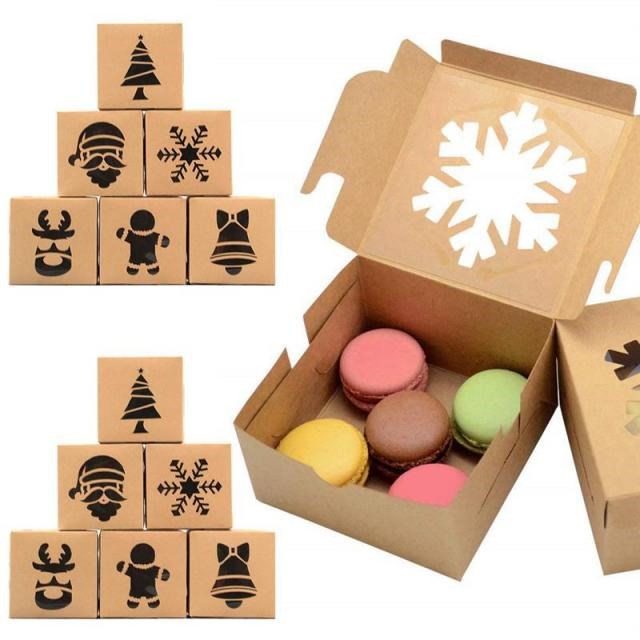 12pcs christmas kraft paper candy box with plastic pvc windo