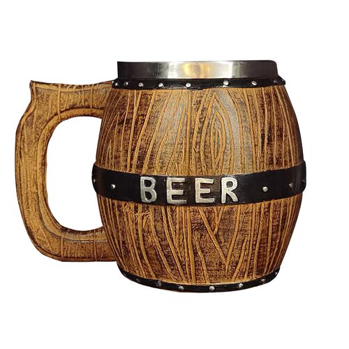 Wooden Barrel Style Beer Cup Stainless Steel Tankard Cocktai