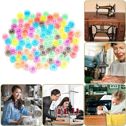 100Pcs Household Sewing Machine Bobbins Colorful Plastic Emp
