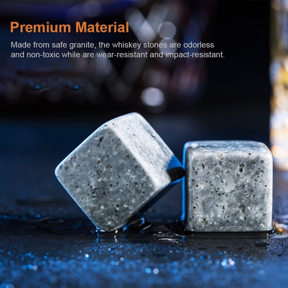 8pcs Whiskey Stones Set with 2 Shot Glasses Wooden Box Reusa图片