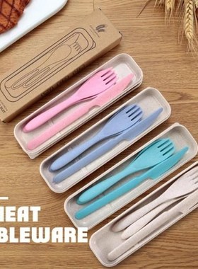 3Pcs/set Travel Cutlery Portable Cutlery Box Japan Style Whe