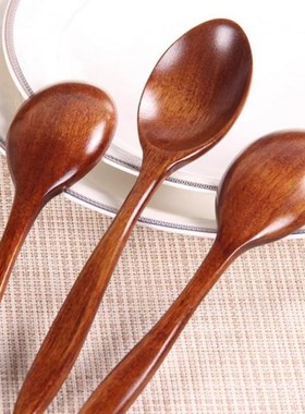 1PC Natural Wooden Spoon Long Handle Teaspoon Coffee Honey S