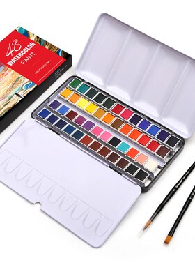 Portable 48Colors Pigt Solid Watercolor Paints Set Tin box P