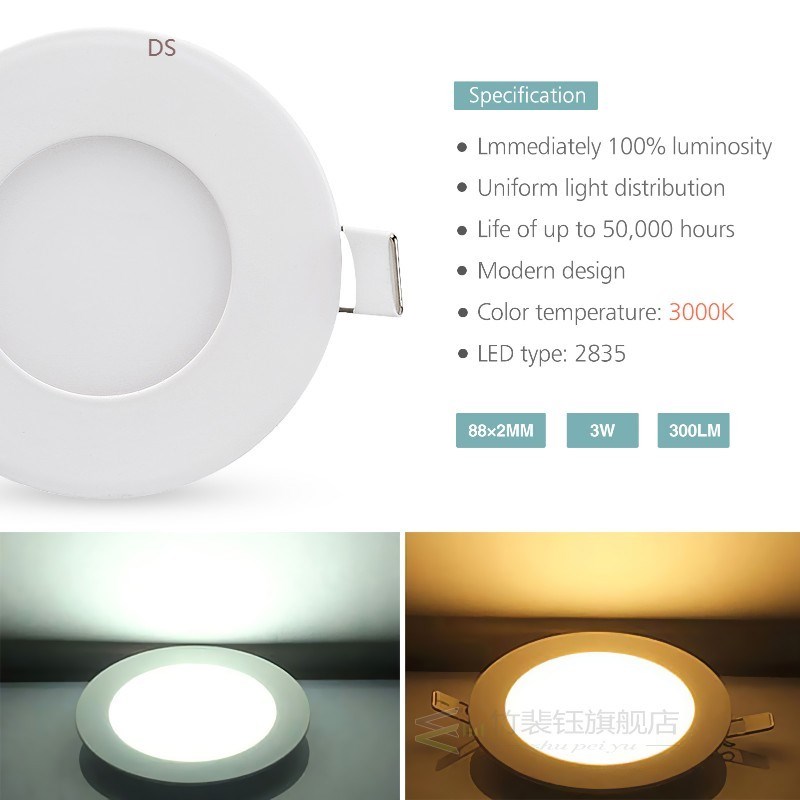 LED Panel Light Ultra Thin Ceiling Recessed Downlight 3W Rou