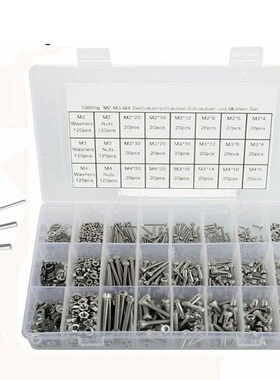 1080PCS M2 M3 M4 Screw Bolts&nuts & Washer Set Hex Head Cap