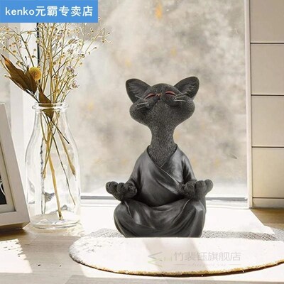 Whimsical Black Buddha Cat Figurine Meditation Yoga Collecti