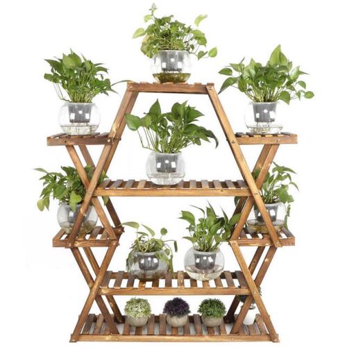 Wood Plant Stand Potted Flower Organizer Shelf Multiple Pot