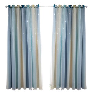 Hollow-Out Star Curtain 2 Layer Gradient Full Shading Polyes