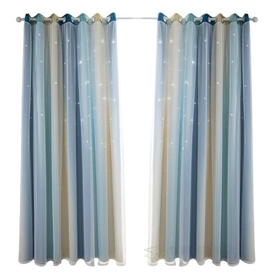 Hollow-Out Star Curtain 2 Layer Gradient Full Shading Polyes